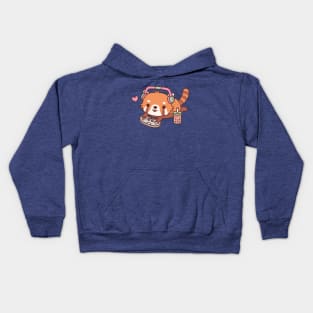 Cute Red Panda Gamer Chilling With Video Games Kids Hoodie